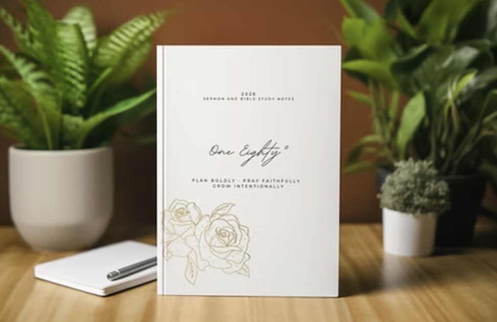 180 Sermon and Bible Study Notes Journal cover with plants in background